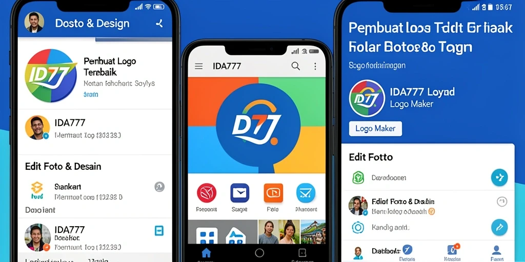 Antarmuka pengguna IDA777 untuk mendesain logo yang kreatif.