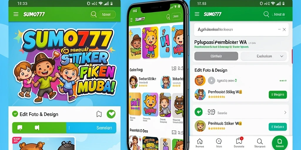 Antarmuka kreatif aplikasi Pembuat Stiker WA SUMO777.